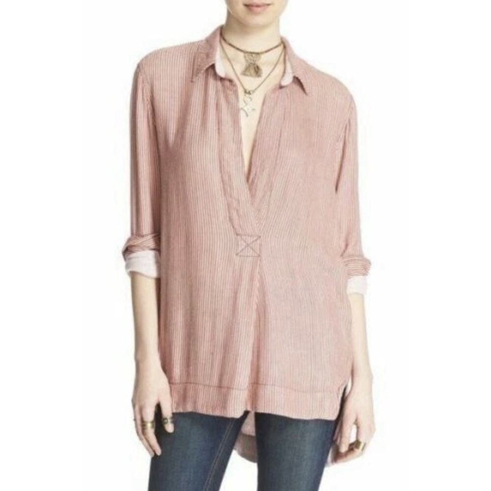 FREE PEOPLE Striped On The Road Top in Peach Combo Women Medium Coastal Boho
